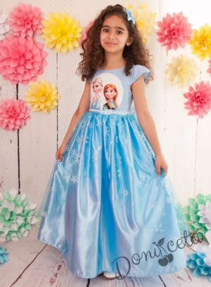 Официална дълга детска рокля с Ана и Елза от Замръзналото кралство
