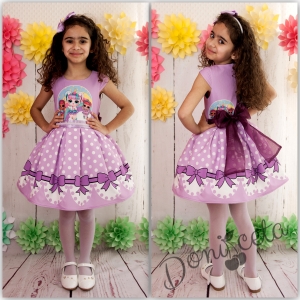 Официална детска рокля с Лол в лилаво с тюлена панделка отзад