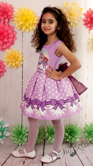 Официална детска рокля с Лол в лилаво с тюлена панделка отзад