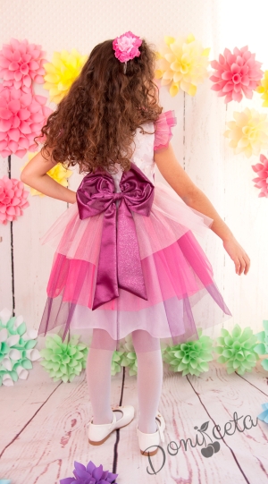 Официална детска рокля с голяма панделка с 3D пеперуди