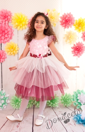 Официална детска рокля с 3D пеперуди 