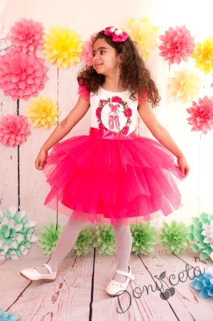 Официална детска рокля в циклама с балеринки
