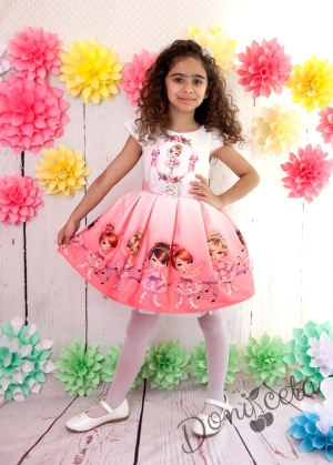 Официална детска рокля в розово с балеринки и ноти 