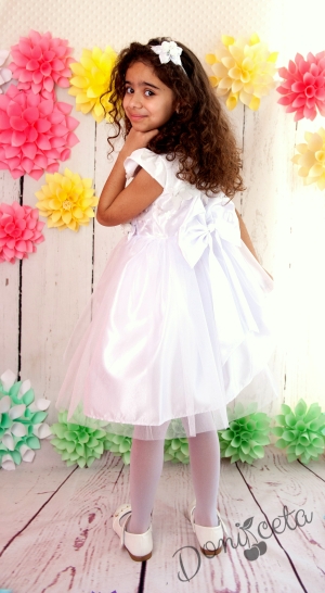Официална детска рокля в бяло с голяма панделка с 3D пеперуди Ани