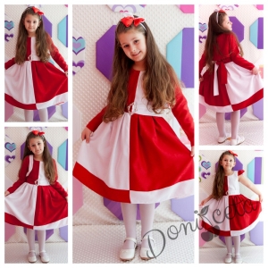 Официална детска рокля Марта в червено и бяло с болеро