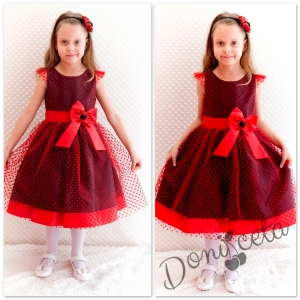 Официална детска рокля в червено на черно точки