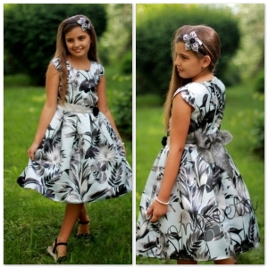 Официална детска рокля  със сиви листа