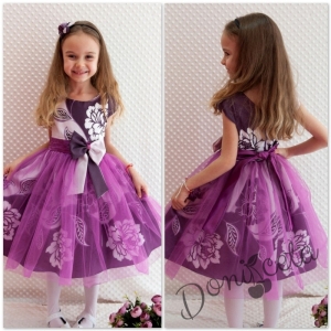 Официална детска рокля Любяна  в лилаво на цветя 