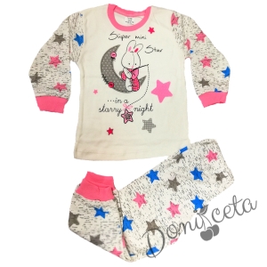 Детска пижама в бяло със  зайче и луна