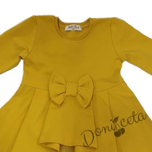 Детска рокля с дълъг ръкав в цвят горчица с тюл