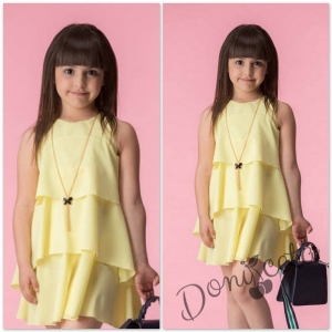 Лятна детска рокля Контраст в жълто с аксесоар 