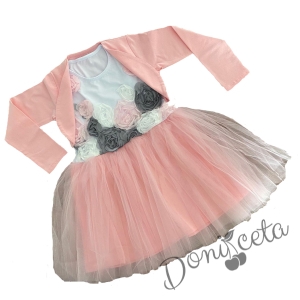 Официална детска рокля в розово и бяло с болеро
