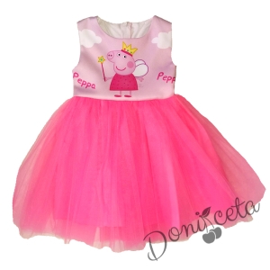 Детска рокля в розово без ръкав с  Пепа пиг и тюл в розово