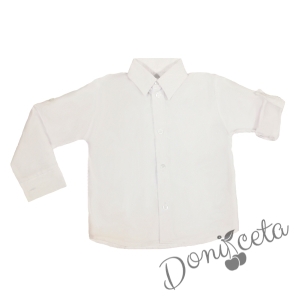  Детска риза с дълъг ръкав  в бяло  за момче