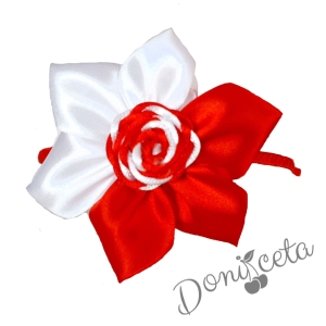 Диадема в червено и бяло с форма на цвете