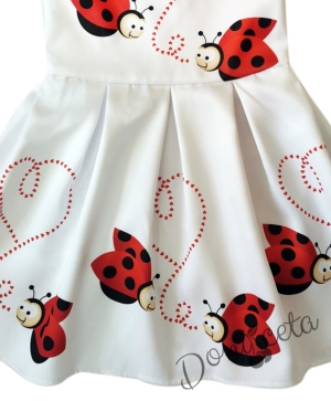Комплект от детска рокля Калинка без ръкав в бяло на калинки с червено болеро