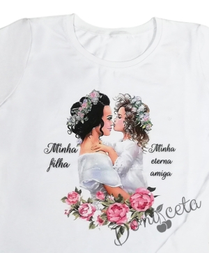Дамска тениска/блузка с къс ръкав в бяло "Венчета" от колекция "Майки и дъщери"