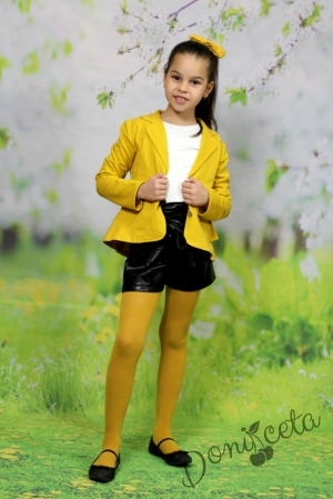 Детско памучно сако за момиче в горчица с къдрички и панделка отзад