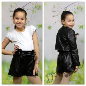 Детски къси кожени панталони за момиче в черно