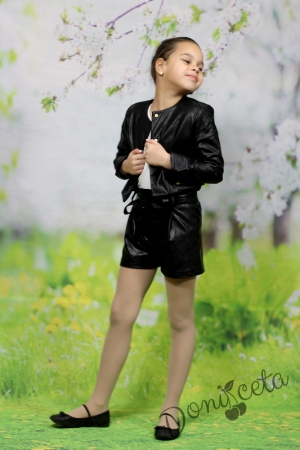 Детски къси кожени панталони за момиче в черно