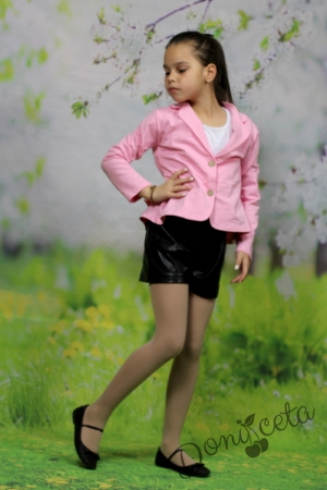 Детско памучно сако за момиче в розово с къдрички и панделка отзад