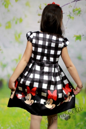 Детска рокля с къс ръкав каре с Мини Маус