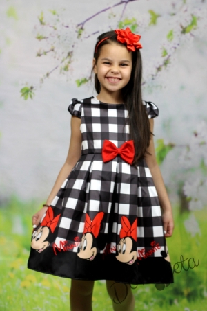 Детска рокля с къс ръкав каре с Мини Маус