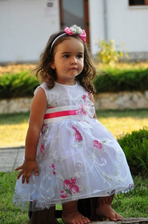 Официална детска рокля Ники  от органза на цветя в розово  177ЦР