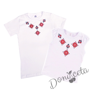 Дамски комплект от 2 части - тениска/блузка с къс ръкав с фолклорни/етно мотиви и туту пола от колекция "Майки и дъщери"
