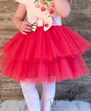 Официална детска рокля Ася  в малина на цветя с тюл
