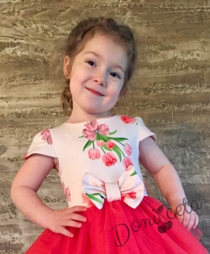 Официална детска рокля Ася  в малина на цветя с тюл