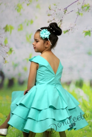 Официална или ежедневна памучна детска рокля в тюркоаз/мента на воали  Мими 