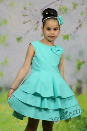 Официална или ежедневна памучна детска рокля в тюркоаз/мента на воали  Мими 