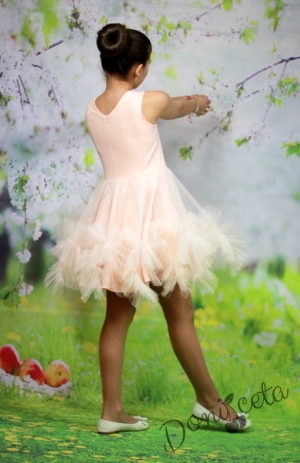 Официална/празнична детска рокля  Дони в прасковено с богат тюл