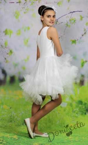 Официална/празнична детска рокля в бяло с богат тюл  Дони