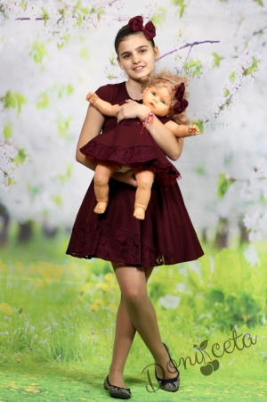 Официална детска рокля Рая в бордо с дантела от едната страна 