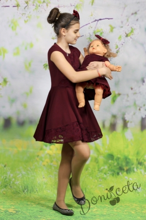 Официална бебешка/детска рокля Инна в бордо с дантела от едната страна