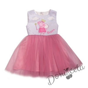 Детска рокля без ръкав с прасето Пепа пиг и тюл в розово
