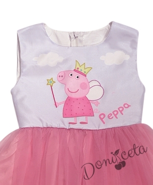 Детска рокля без ръкав с прасето Пепа пиг и тюл в розово