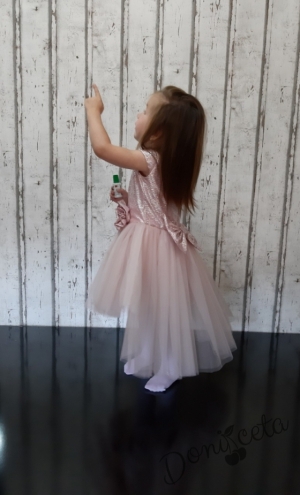 Официална детска рокля Ваня с блясък  в пепел от рози и с богат тюл 