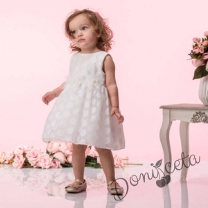 Официална детска рокля с тюл Бори в бяло за шаферка или кръщене