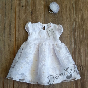 Официална детска рокля в бяло с панделка