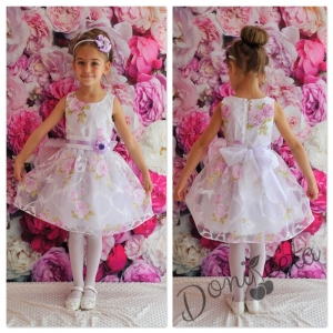 Официална детска рокля от органза за пролет-лято Мия на цветя в лилаво