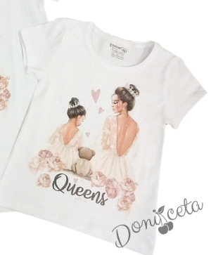 Детска тениска/блузка с къс ръкав в бяло "Кралица" от колекция "Майки и дъщери"