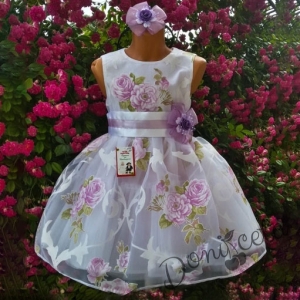 Официална бебешка/детска рокля на цветя в лилаво от органза Лилилута