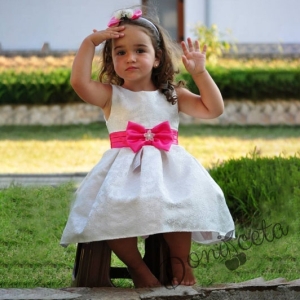 Официална детска/бебешка рокля за шаферка с панделка в розово