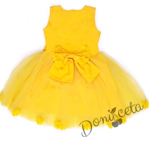 Празнична/официална детска рокля с тюл Мона в жълто с 3D розички и с болеро