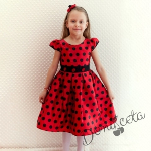 Официална детска рокля в червено на черни точки 270Ч