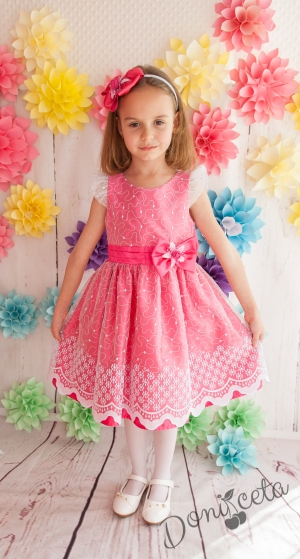 Официална детска рокля Ралица в циклама с голяма панделка отзад