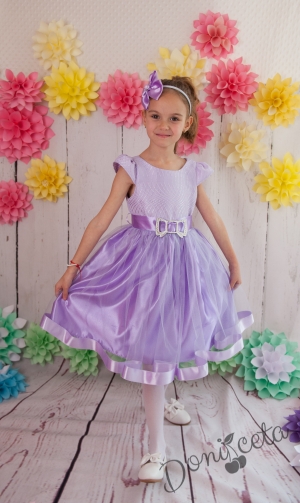 Официална детска рокля Рали в лилаво с коланче